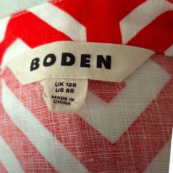 Boden Cleo Red & White Geo Linen Tie-Waist Dress – 100% Linen, Women’s Size 8R - Picture 10 of 15